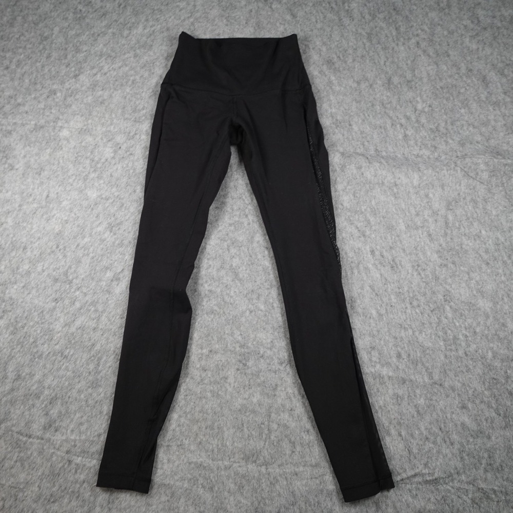 Lululemon Leggings Womens 4 Black Wunder Under High Rise Mesh Panel Active Yoga